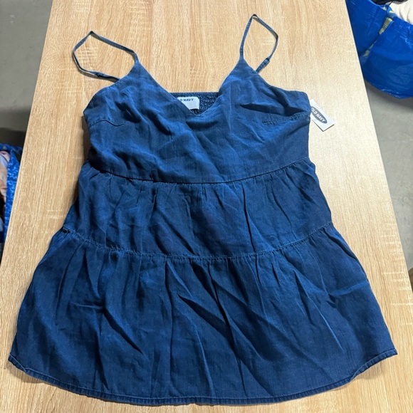 Old Navy Tops - Old Navy DarK Denim Chambray Navy Blue Babydoll Top 100% Lyocell Size Medium NWT